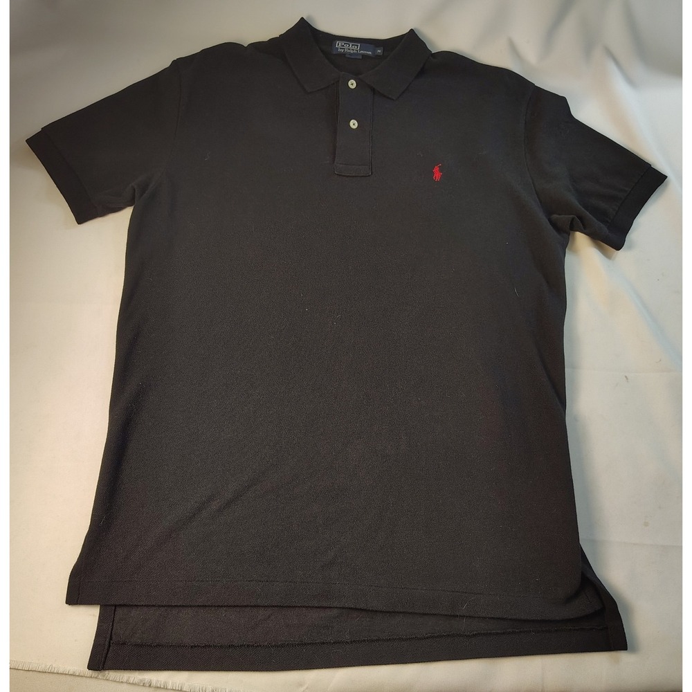 Polo Ralph Lauren Mens Black Pique Polo Shirt Red Pony Logo Size M Medium USA